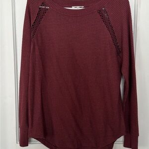 Maurices Maroon Long Sleeve Top with Lace Accents